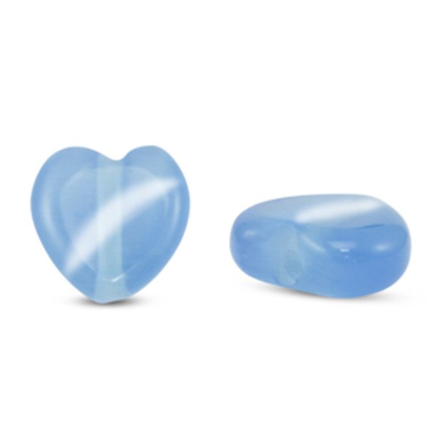 Glassperle Cats Eye HJerteperle Blå