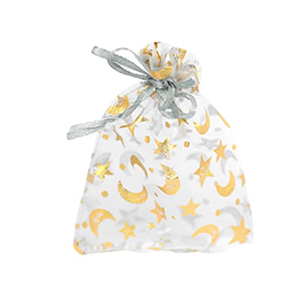 Organza poser  med Stjerne og Måne Lys Grå - 7 x 9 cm-20 stk
