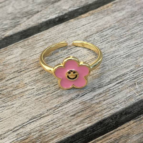 "Blomster Smiley" ring - Lys Rosa